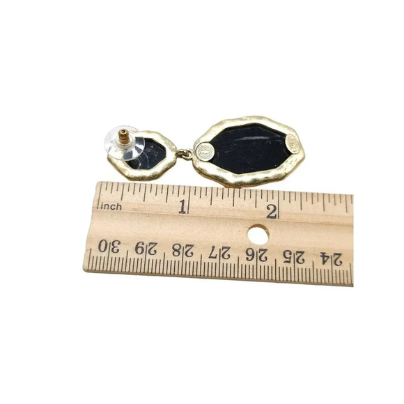Artist Signed Black Acrylic Dangle Drop Earrings Gold Tone Vintage - Picture 6 of 6